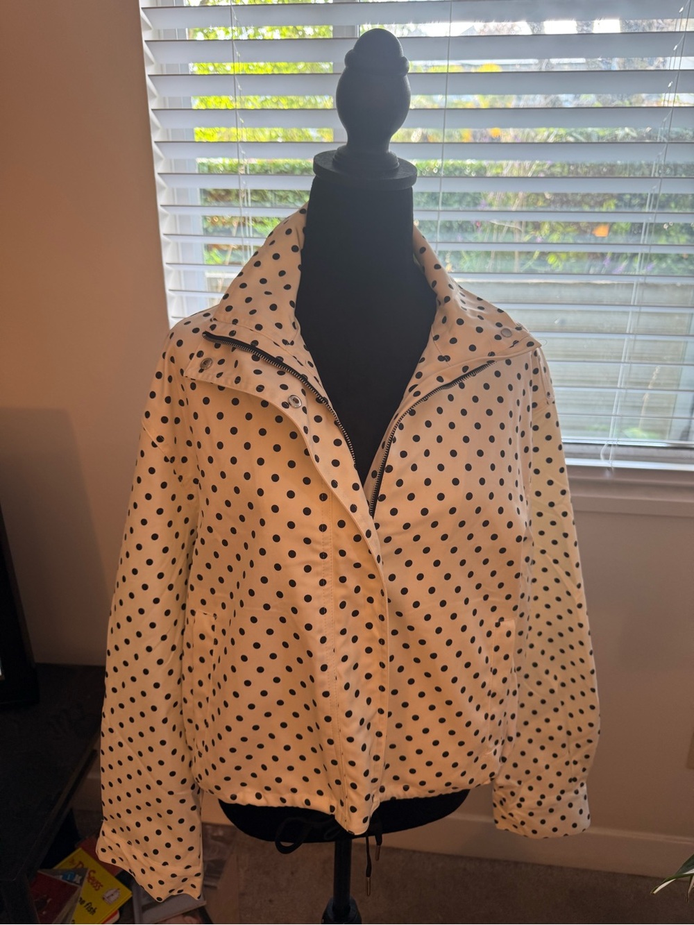 Polka Dot Lightweight Bomber Jacket - Cream/Black